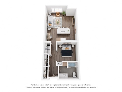 Floor plan for studio, 1 bath, 719 sqft
